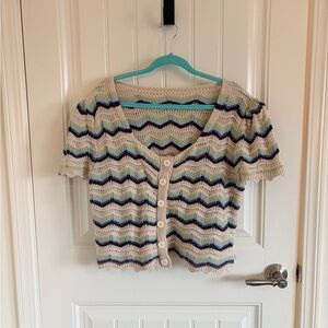 Cider Multicolor Chevron Knit Cropped Cardigan